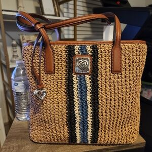 Brighton bag STRAW NAUTICAL HANDBAG shoulder purse NEW blue tan leather beach